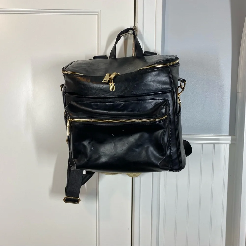 Forever French Black Vegan Leather Backpack‎ Diaper Bag